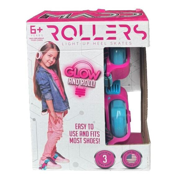 Girls Pink Madd Gear Rollers Light Up Heel Roller Skates No Batteries Needed - Picture 1 of 6